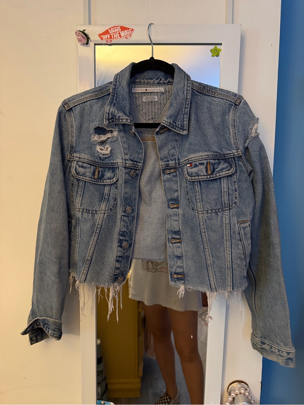 Tommy Hilfiger Light Wash Distressed Cropped Denim Jacket